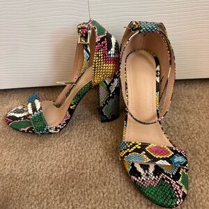 Multicolor Snake-Print Block Heel Sandals - Women